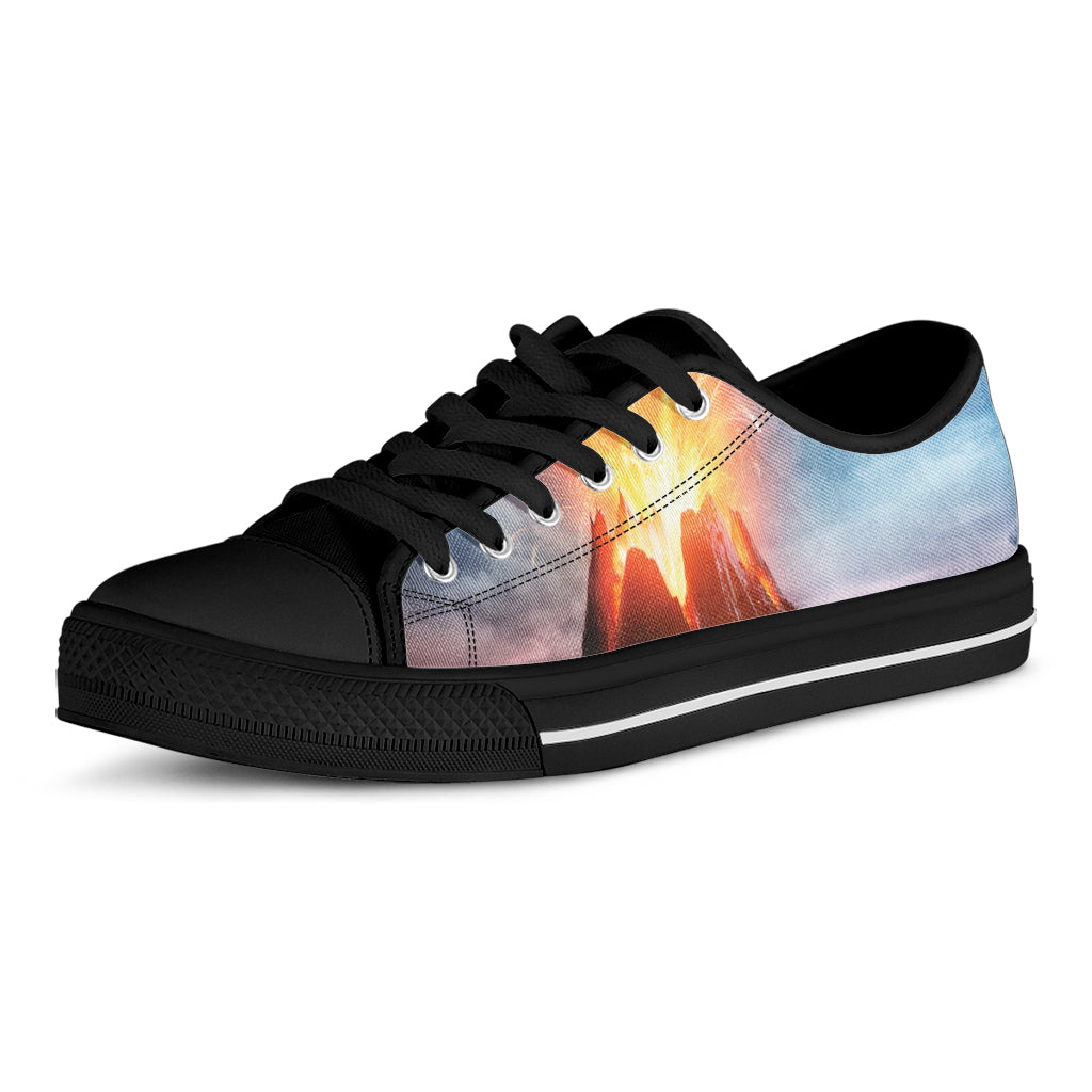 Erupting Volcano Print Black Low Top Shoes