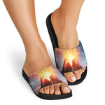 Erupting Volcano Print Black Slide Sandals