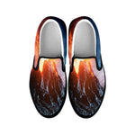 Erupting Volcano Print Black Slip On Shoes