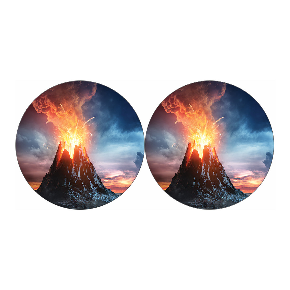 Erupting Volcano Print Car Coasters