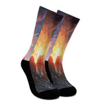 Erupting Volcano Print Crew Socks
