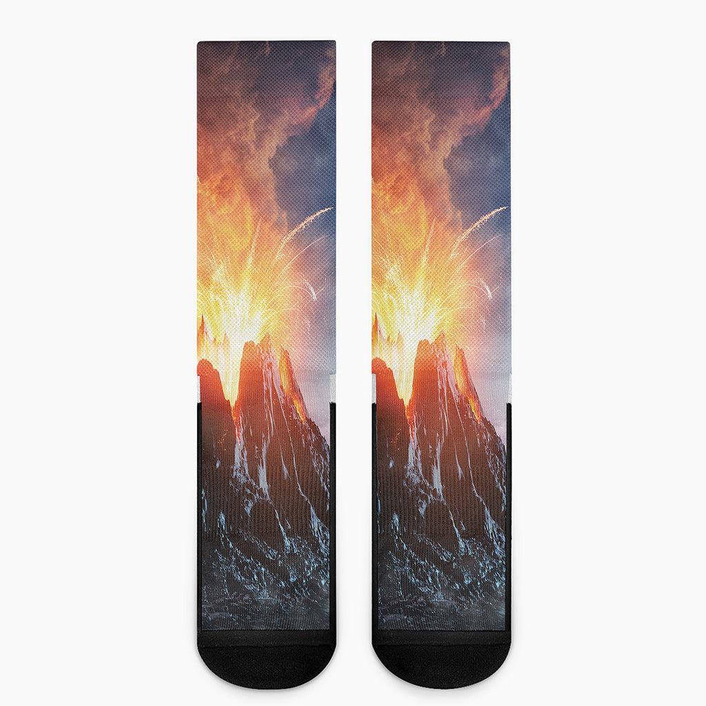 Erupting Volcano Print Crew Socks