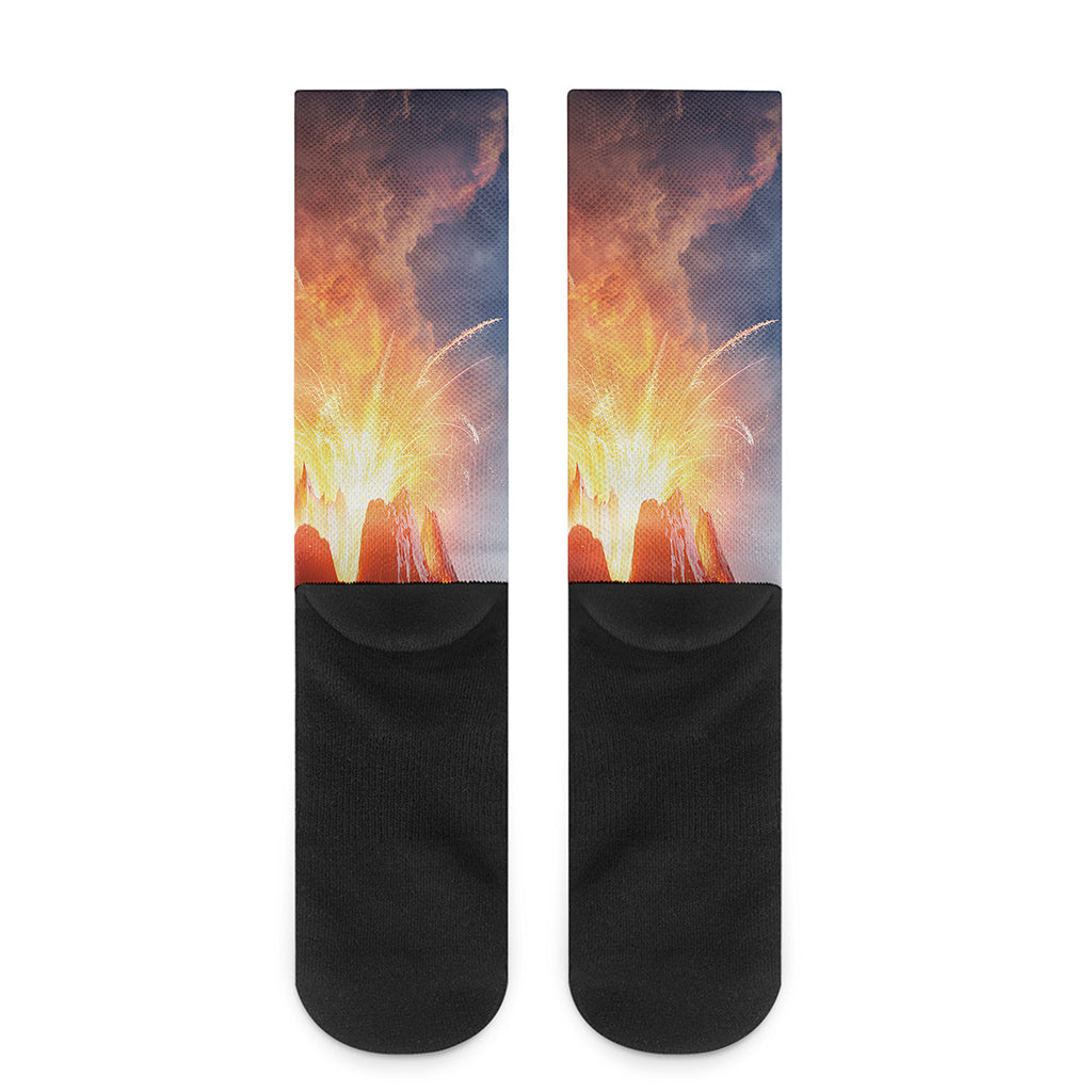 Erupting Volcano Print Crew Socks