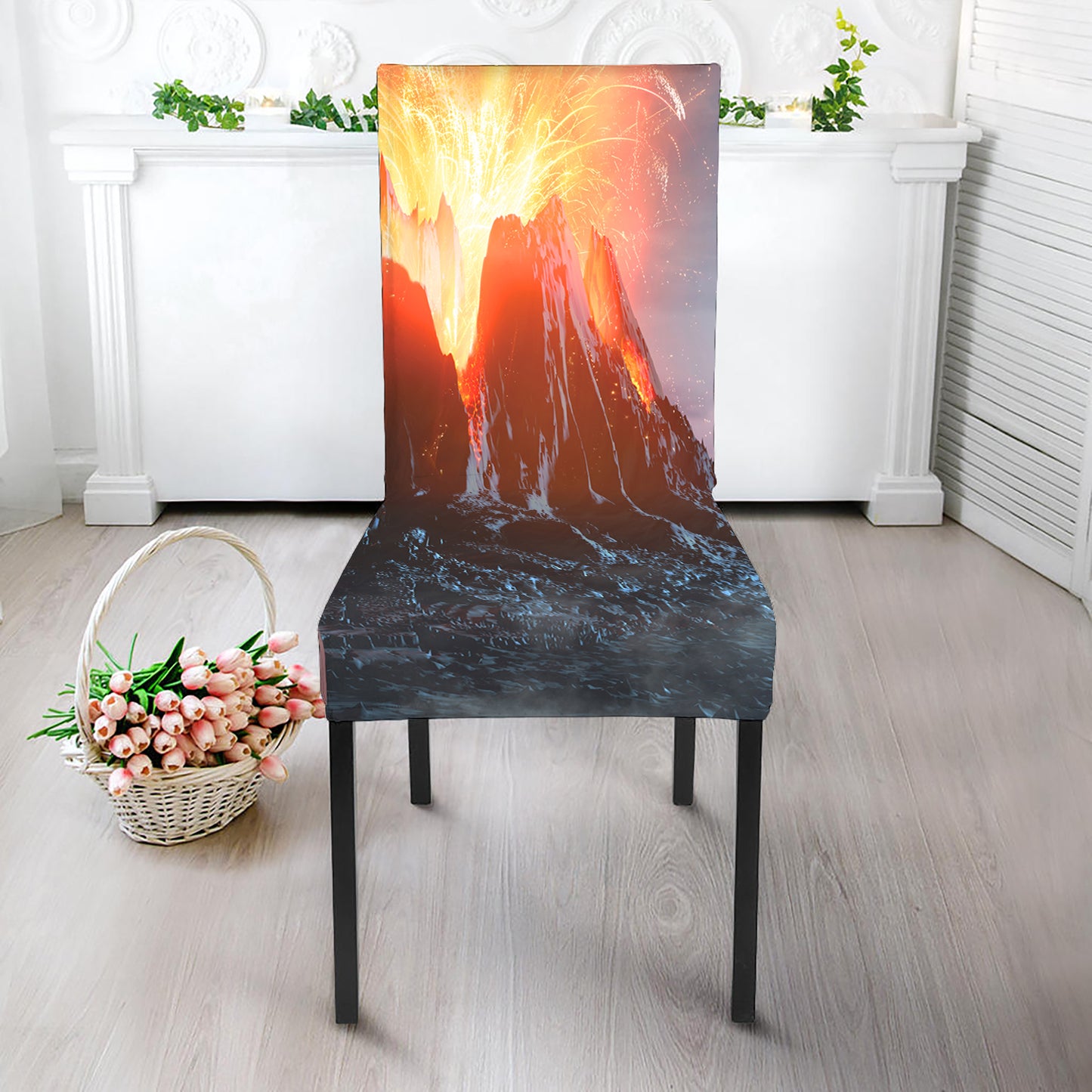 Erupting Volcano Print Dining Chair Slipcover