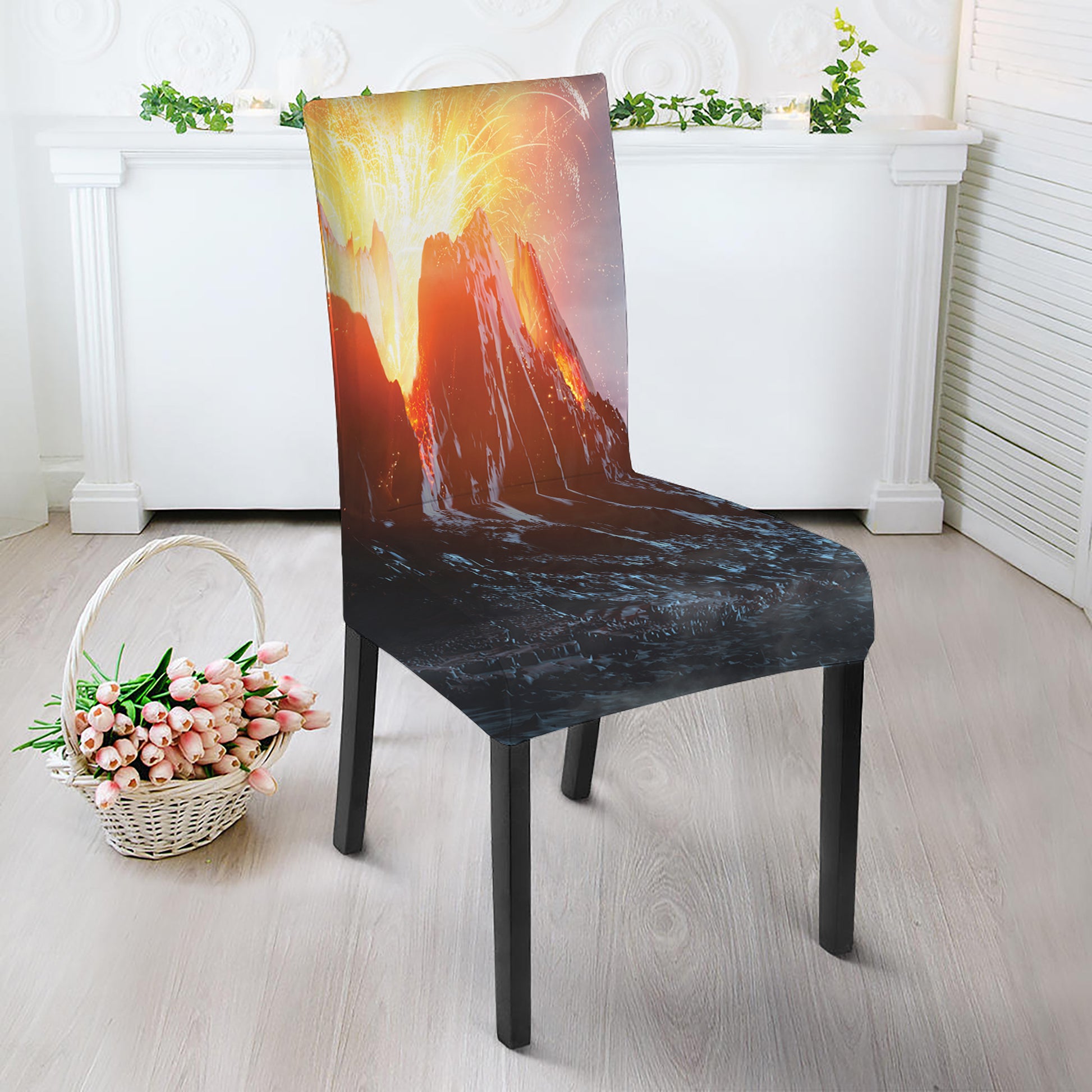 Erupting Volcano Print Dining Chair Slipcover