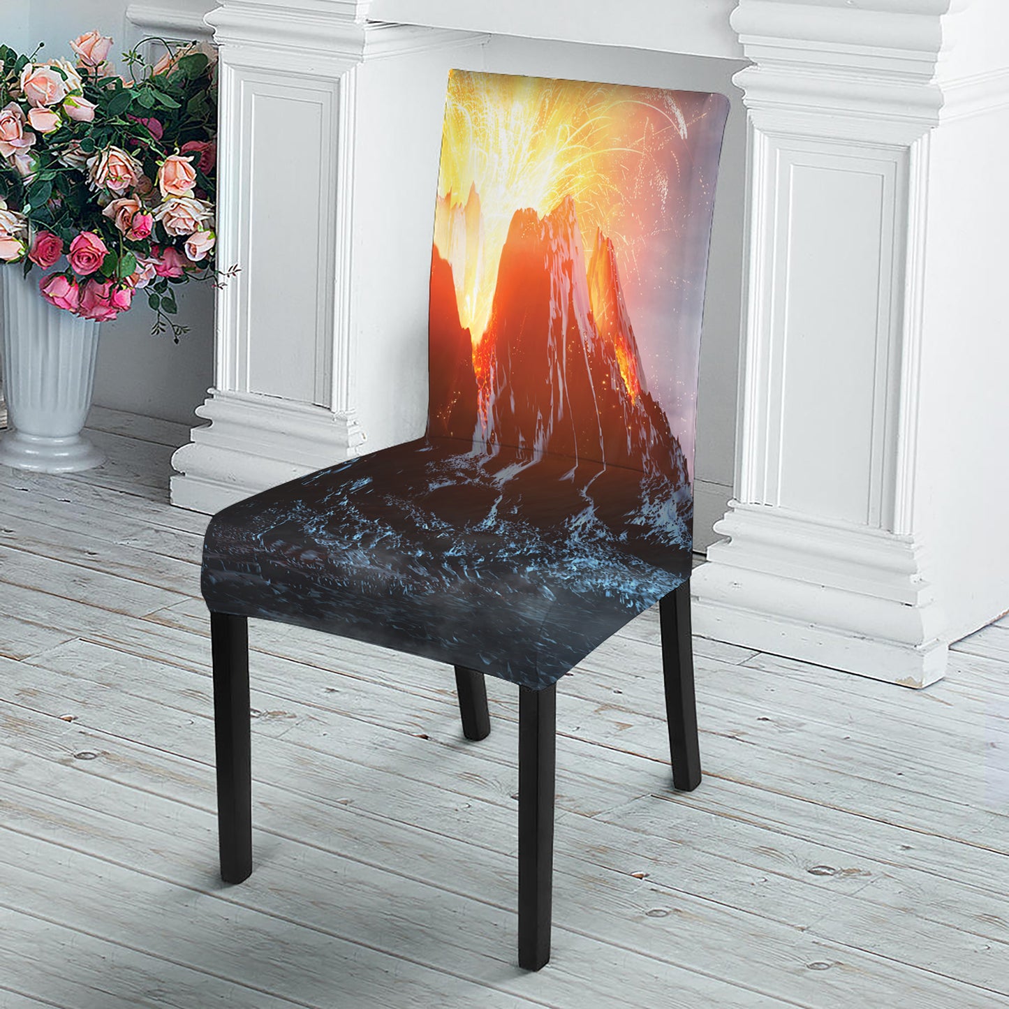 Erupting Volcano Print Dining Chair Slipcover