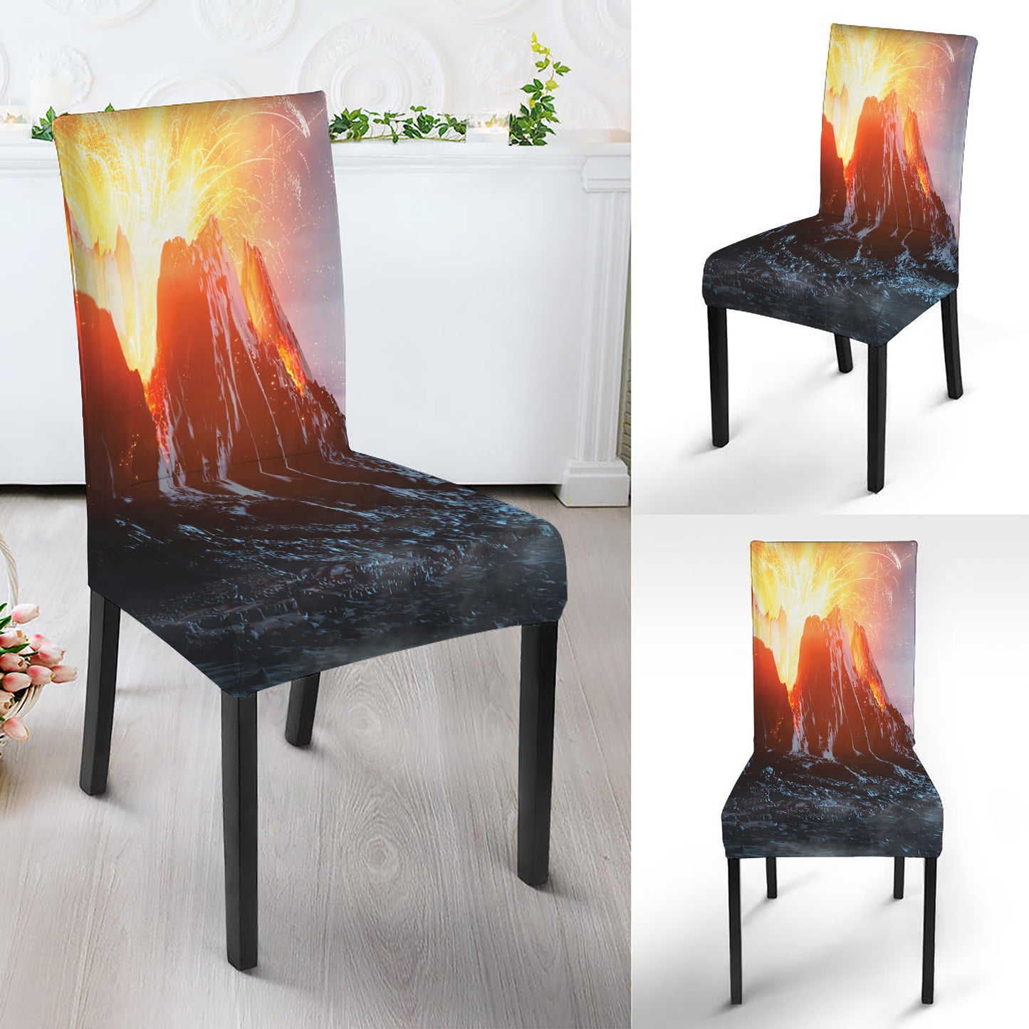 Erupting Volcano Print Dining Chair Slipcover