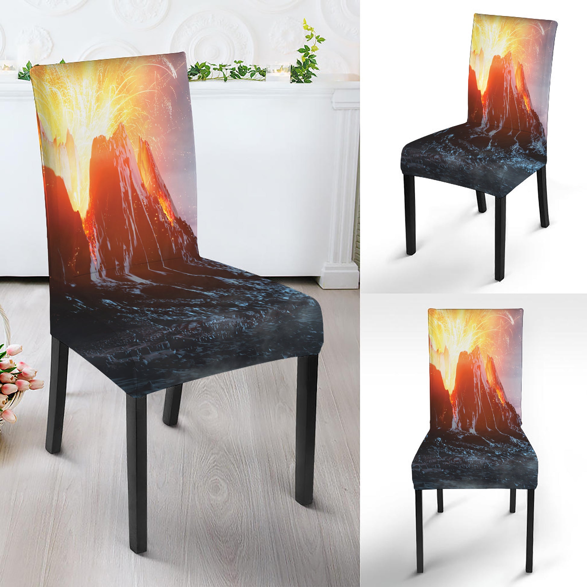 Erupting Volcano Print Dining Chair Slipcover