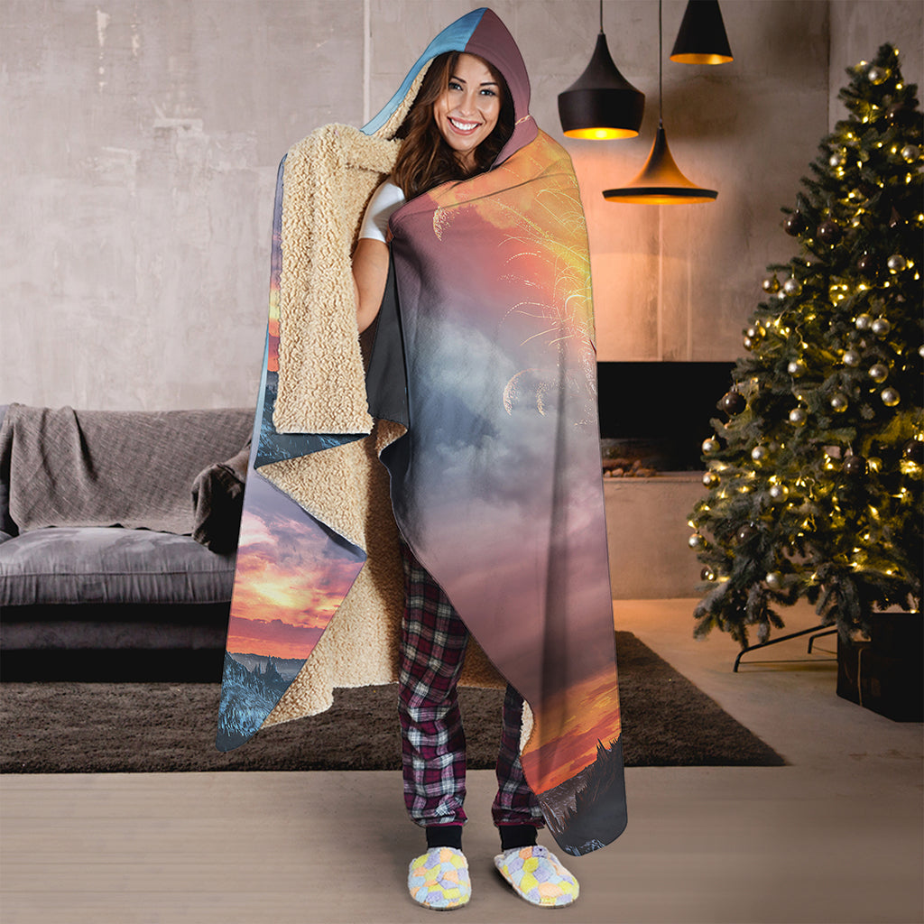 Erupting Volcano Print Hooded Blanket