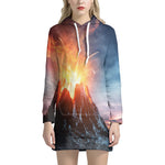 Erupting Volcano Print Hoodie Dress