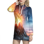 Erupting Volcano Print Hoodie Dress