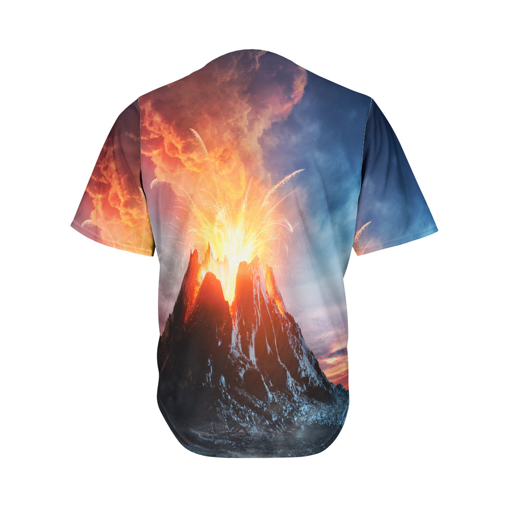 Erupting Volcano Print Men's Baseball Jersey