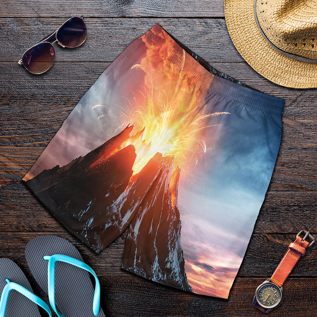 Erupting Volcano Print Men's Shorts