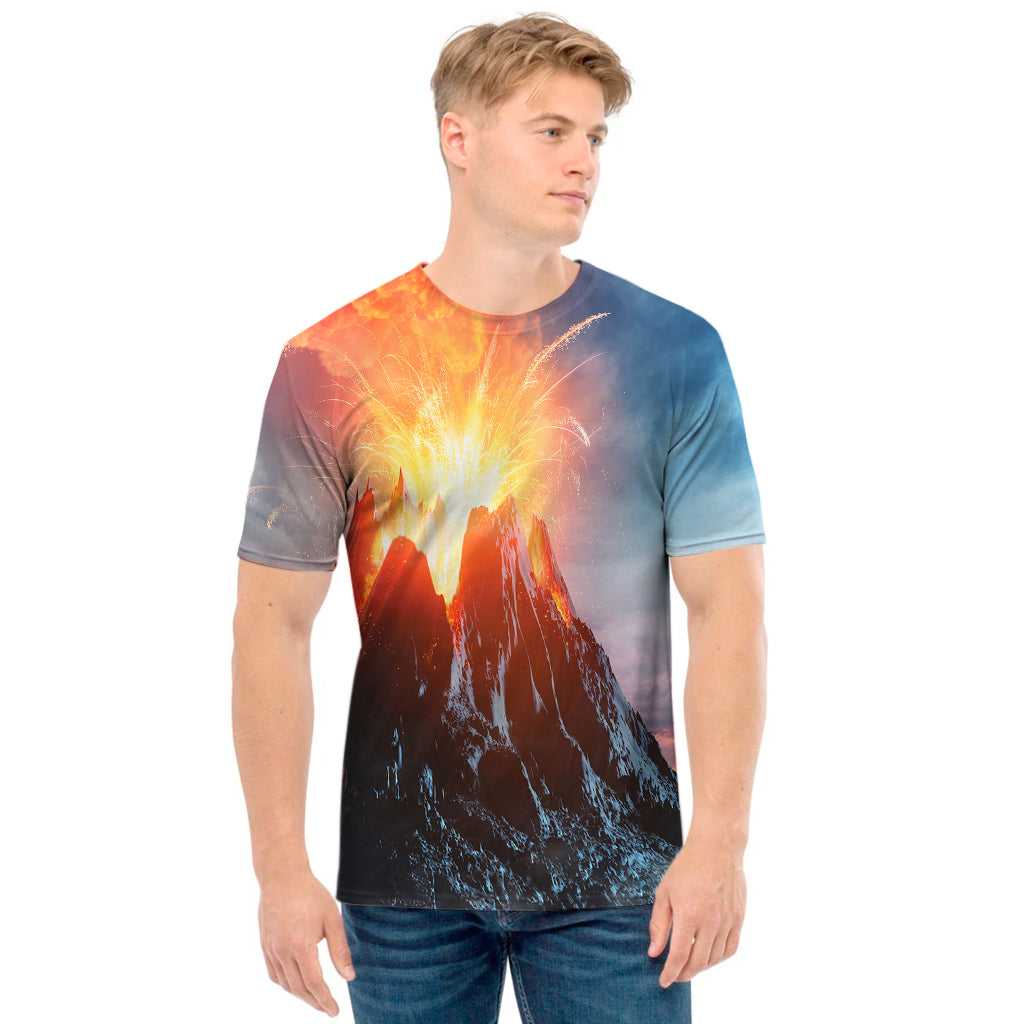 Erupting Volcano Print Men's T-Shirt