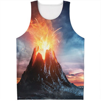 Erupting Volcano Print Men's Tank Top