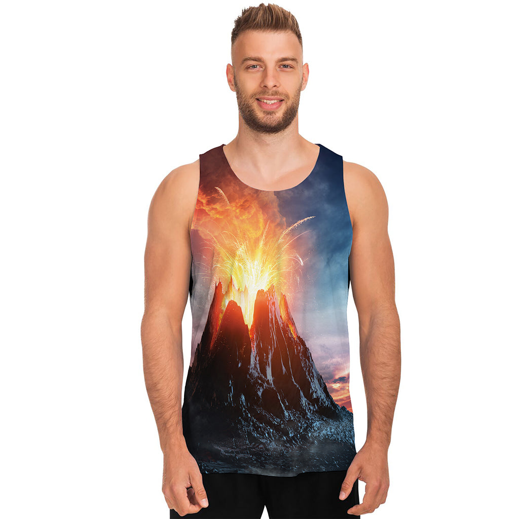 Erupting Volcano Print Men's Tank Top