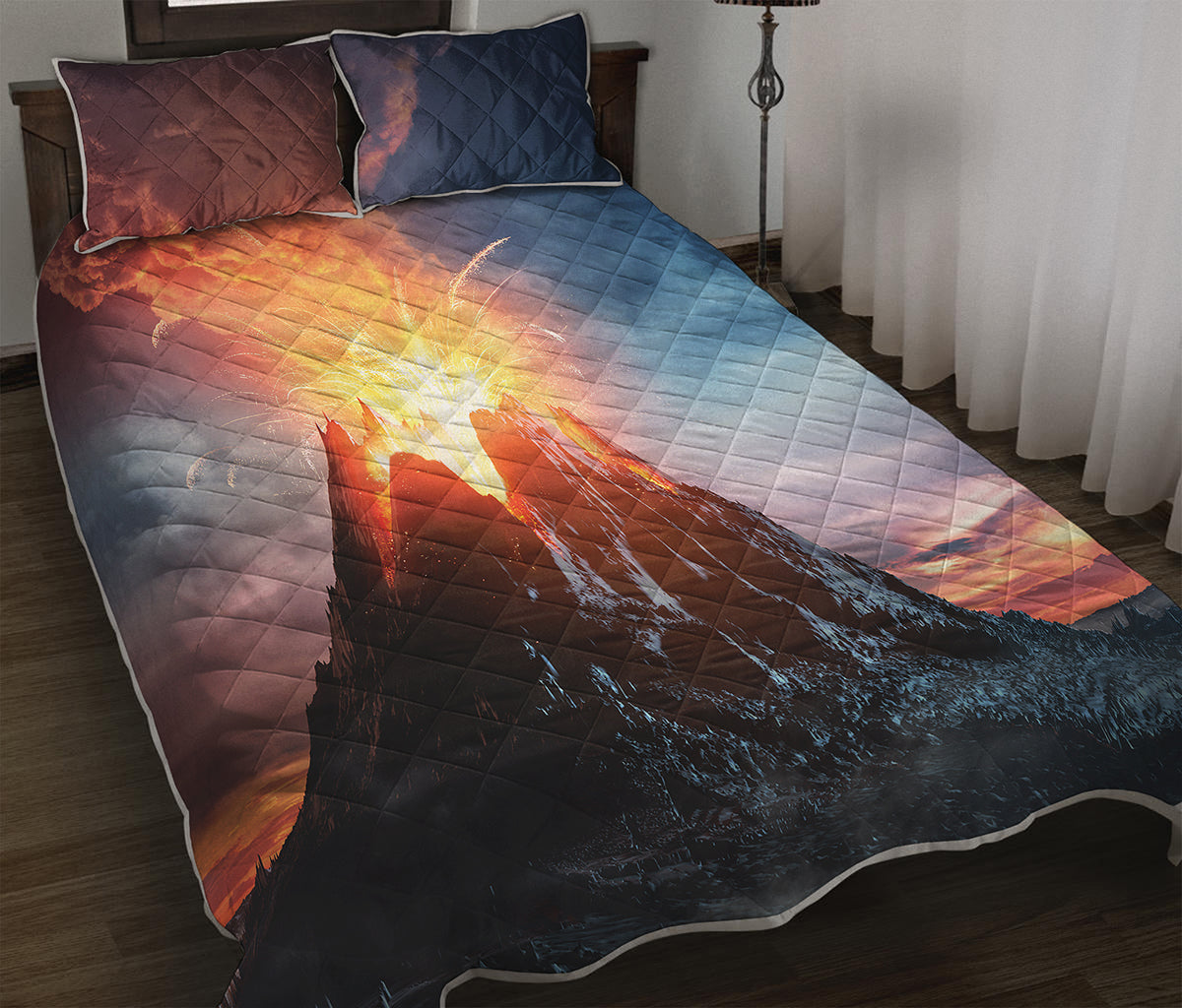 Erupting Volcano Print Quilt Bed Set