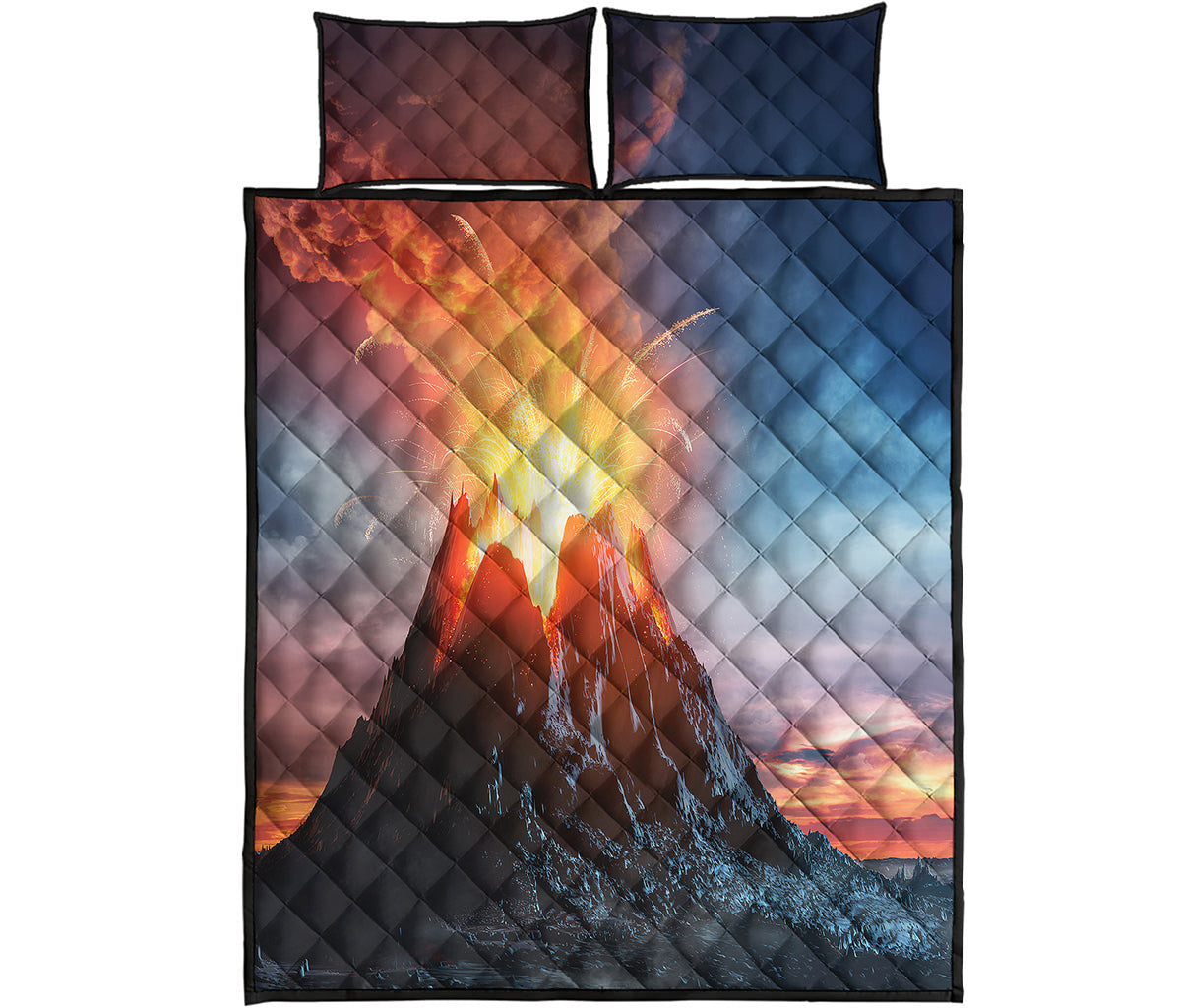 Erupting Volcano Print Quilt Bed Set