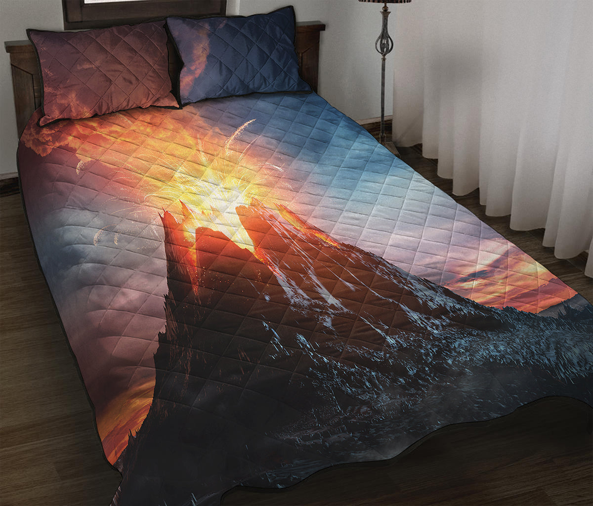 Erupting Volcano Print Quilt Bed Set
