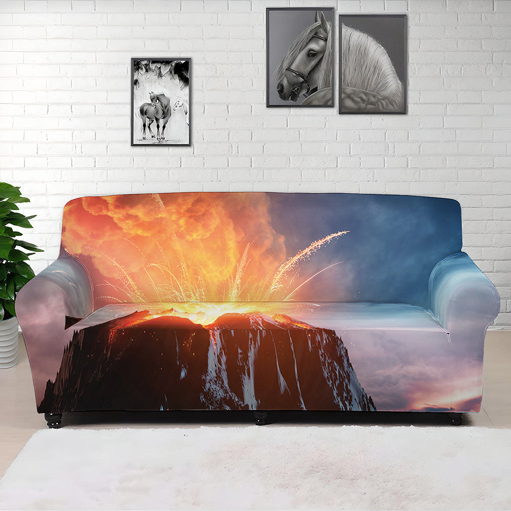 Erupting Volcano Print Sofa Cover