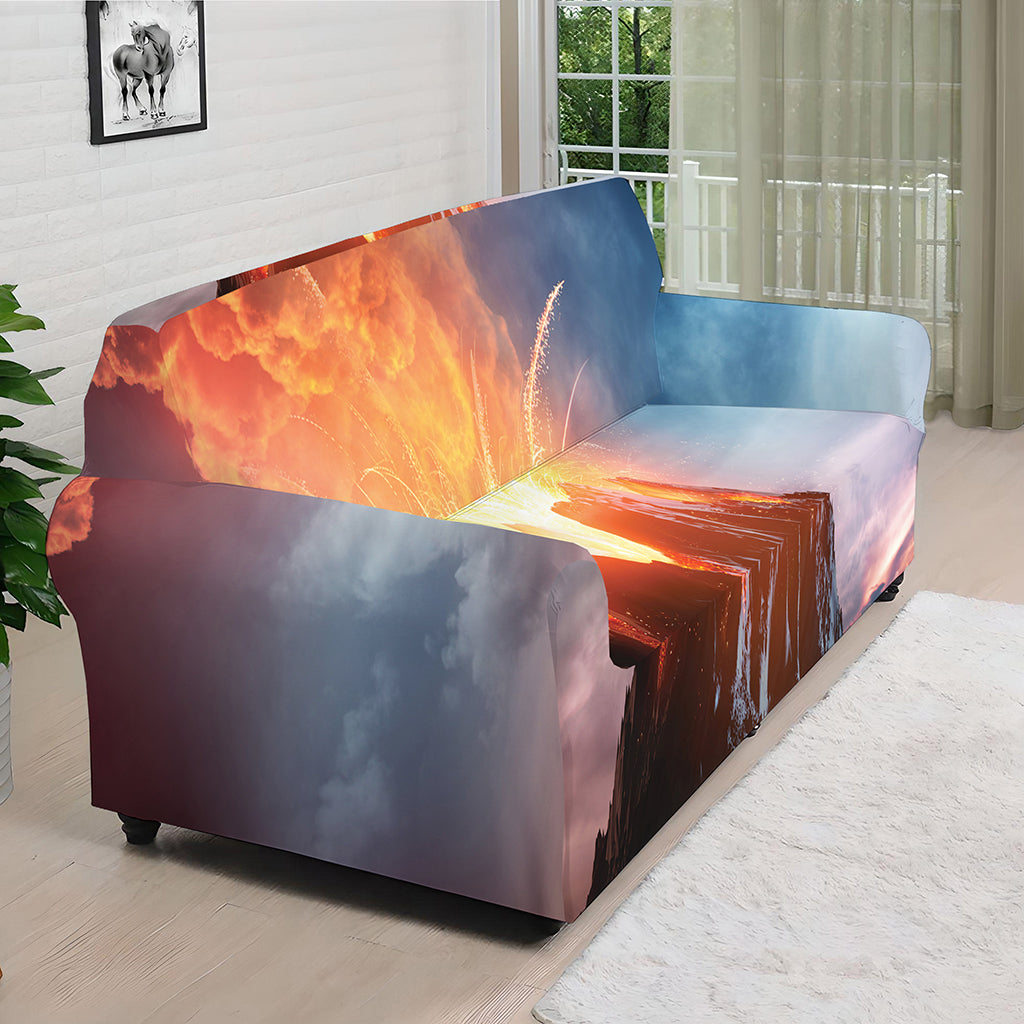 Erupting Volcano Print Sofa Cover