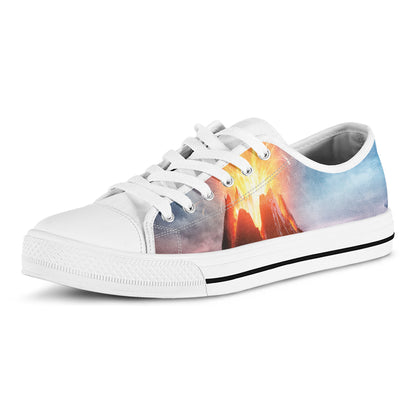 Erupting Volcano Print White Low Top Shoes