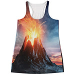 Erupting Volcano Print Women's Racerback Tank Top