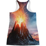 Erupting Volcano Print Women's Racerback Tank Top