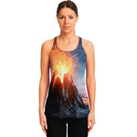 Erupting Volcano Print Women's Racerback Tank Top