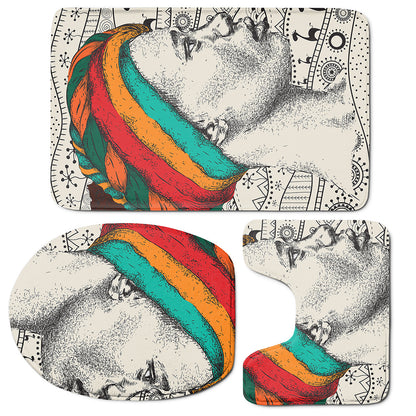 Ethnic African Girl Print 3 Piece Bath Mat Set
