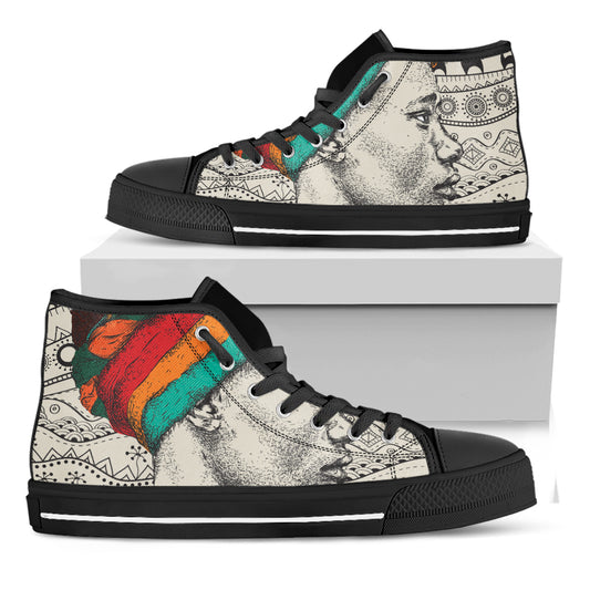 Ethnic African Girl Print Black High Top Shoes