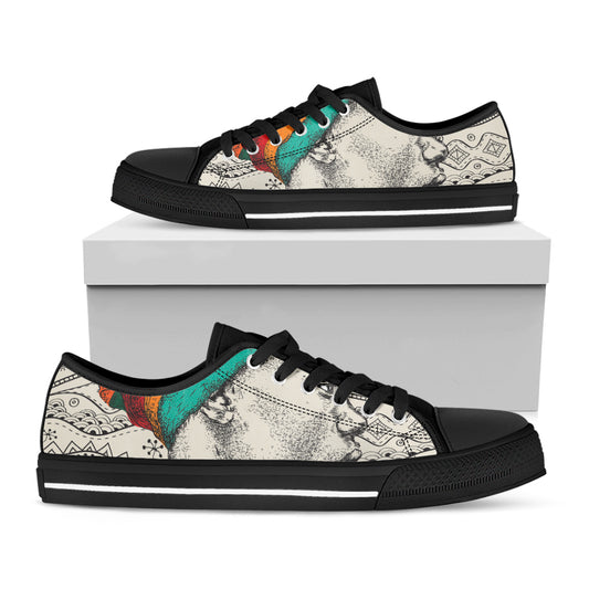 Ethnic African Girl Print Black Low Top Shoes 