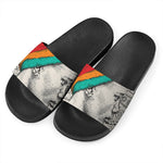 Ethnic African Girl Print Black Slide Sandals