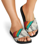 Ethnic African Girl Print Black Slide Sandals