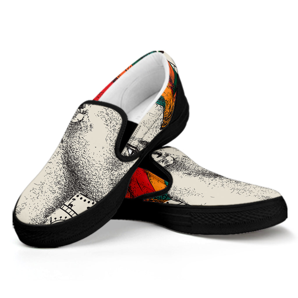 Ethnic African Girl Print Black Slip On Shoes
