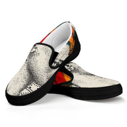 Ethnic African Girl Print Black Slip On Shoes