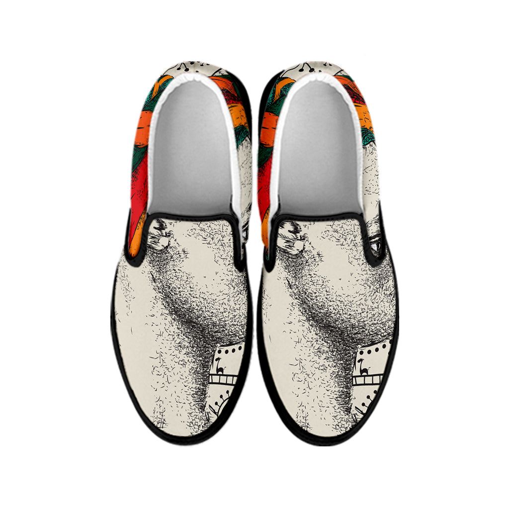 Ethnic African Girl Print Black Slip On Shoes