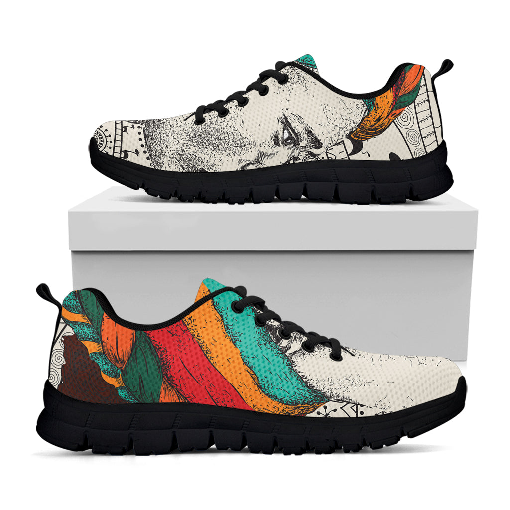 Ethnic African Girl Print Black Sneakers