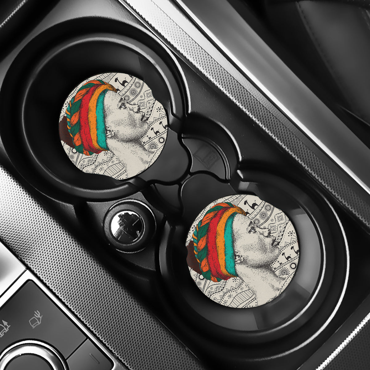 Ethnic African Girl Print Car Coasters