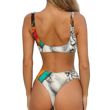 Ethnic African Girl Print Front Bow Tie Bikini