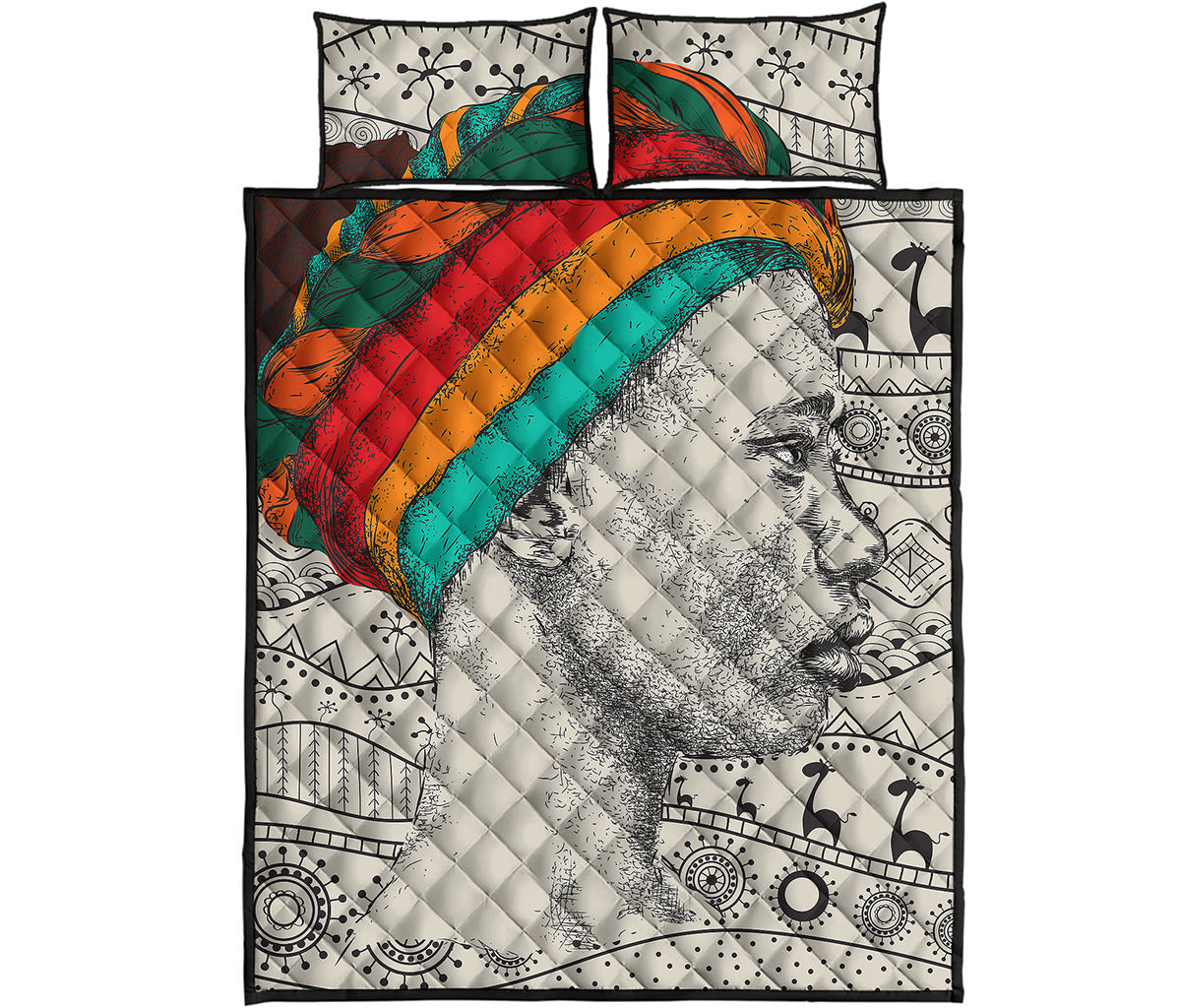 Ethnic African Girl Print Quilt Bed Set