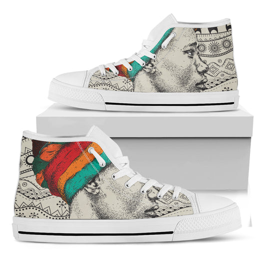 Ethnic African Girl Print White High Top Shoes
