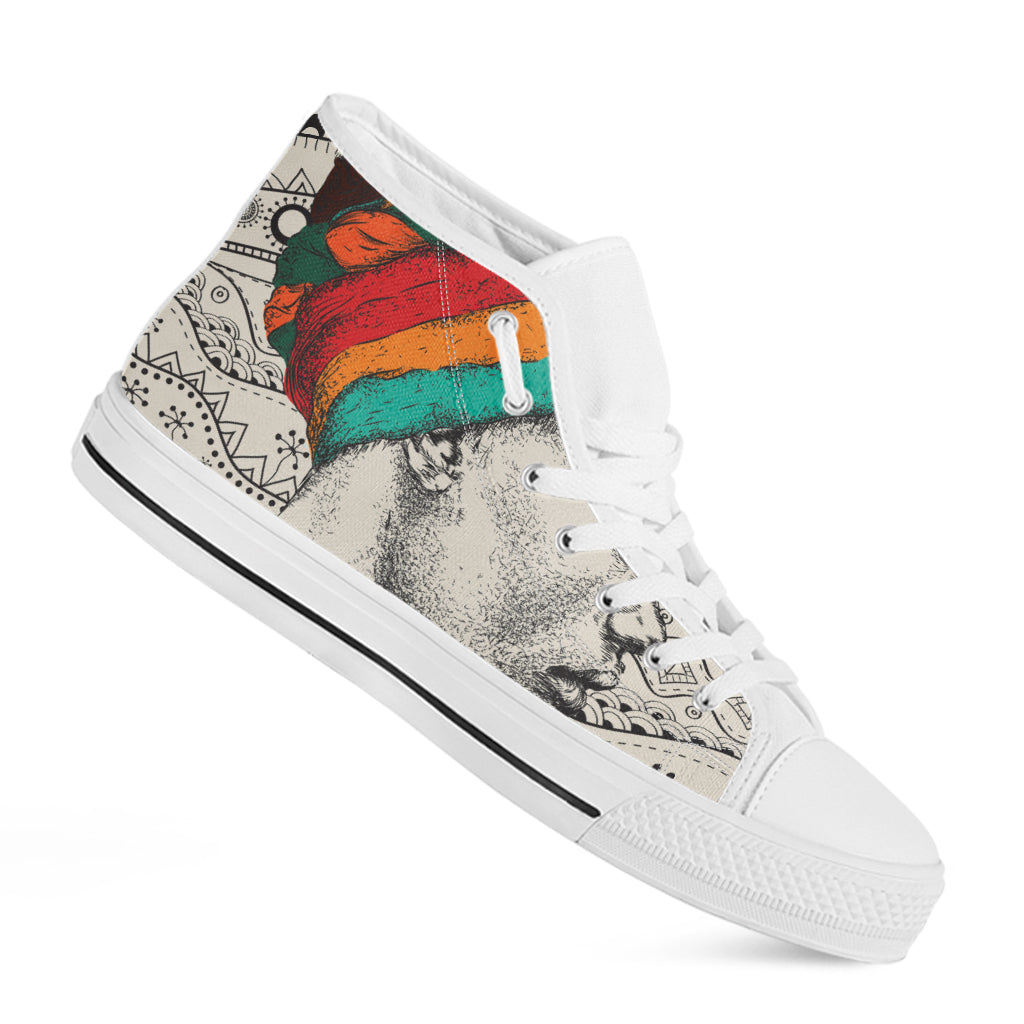 Ethnic African Girl Print White High Top Shoes