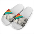 Ethnic African Girl Print White Slide Sandals