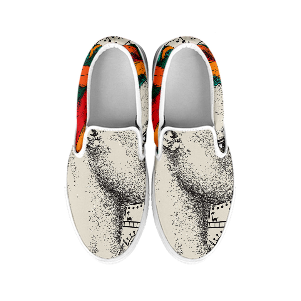 Ethnic African Girl Print White Slip On Shoes