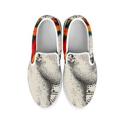 Ethnic African Girl Print White Slip On Shoes