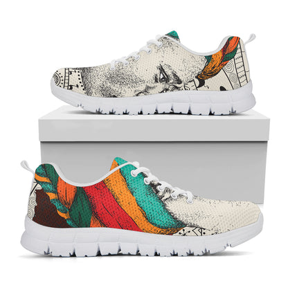 Ethnic African Girl Print White Sneakers