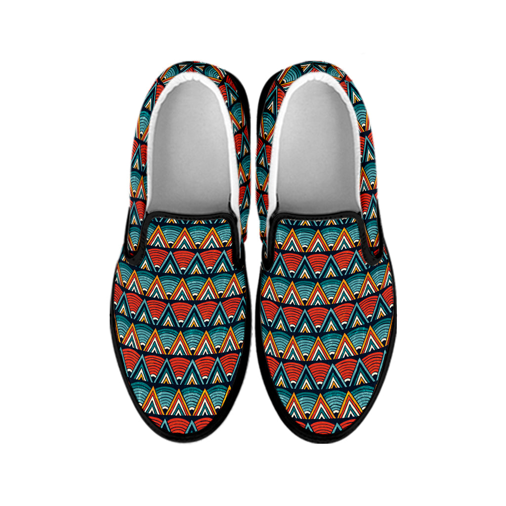 Ethnic African Inspired Pattern Print Black Slip On Shoes