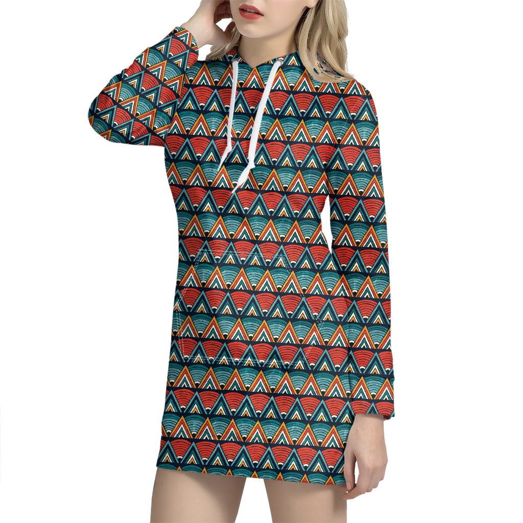 Ethnic African Inspired Pattern Print Hoodie Dress