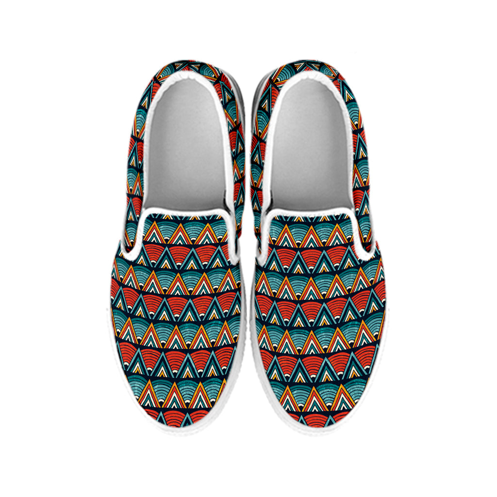 Ethnic African Inspired Pattern Print White Slip On Shoes